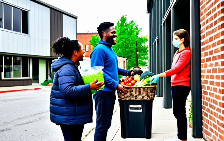 Food Sharing Scene**
Prompt: "A group of diverse people in a friendly neighborhood scene, exchanging reusable containers filled with food. One person is handing a basket of fresh vegetables to another. The scene is bright and cheerful, taking place in front of a building with a 'Foodsharing' sign. Focus on community and sustainability. Fully clothed, appropriate attire, safe for work, perfect anatomy, natural proportions, professional, family-friendly."
**