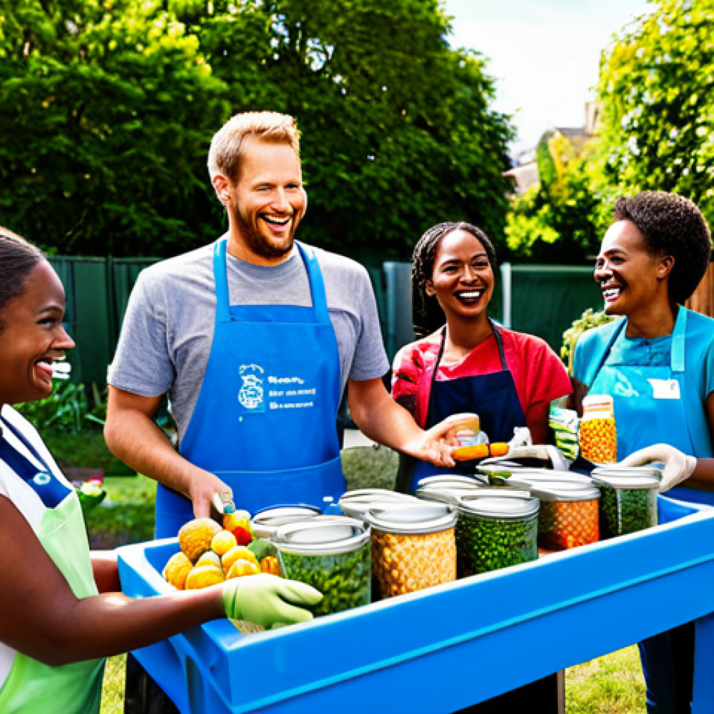 Community Food Sharing**
"A group of diverse, fully clothed people smiling and exchanging reusable containers filled with food in a bright, sunny community garden setting, appropriate attire, safe for work, promoting food sharing initiative, happy and positive atmosphere, perfect anatomy, natural proportions, professional photography, high quality."
**