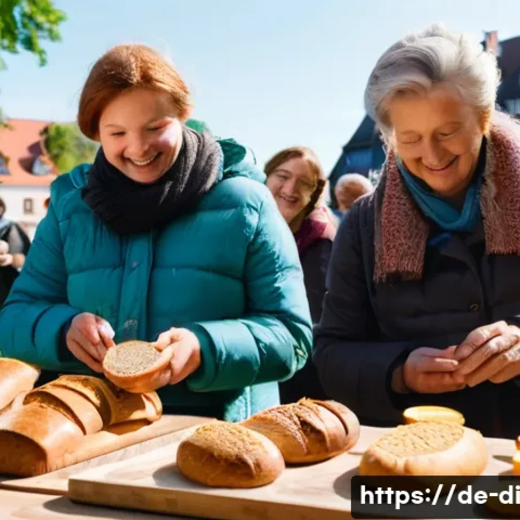 성공적인 음식 나눔 캠페인 사례 연구 - **Community Food Sharing in a German City Square**
A vibrant, sunlit scene in a bustling German ...