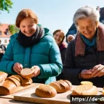 Home 20 성공적인 음식 나눔 캠페인 사례 연구 - **Community Food Sharing in a German City Square**
A vibrant, sunlit scene in a bustling German ...