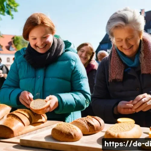 Home 32 성공적인 음식 나눔 캠페인 사례 연구 - **Community Food Sharing in a German City Square**
A vibrant, sunlit scene in a bustling German ...
